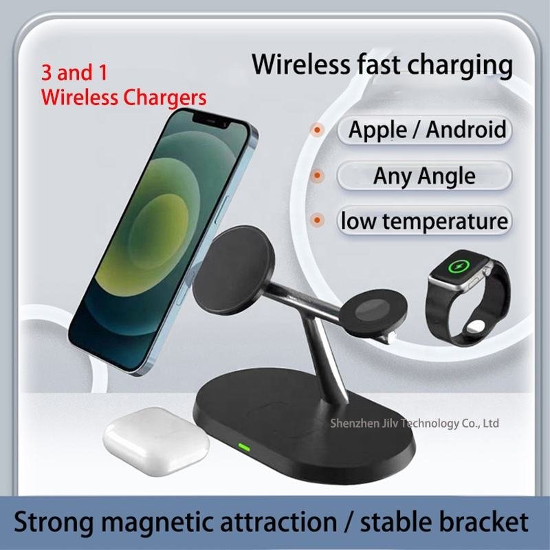 3-in-1 Magnetic Wireless Charger Type-C Fast Charging for IPhone/ Mobile Phones Earphones Smart Watches LED Night Light