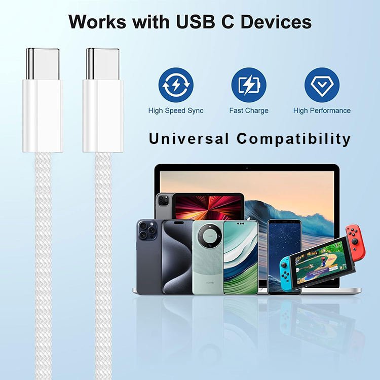 Durable 60W Dual USB C Nylon Woven Original Cable 1M Fast Charging Type C to Type C Cable for iPhone 18 17 16 15 Pro Max iPad