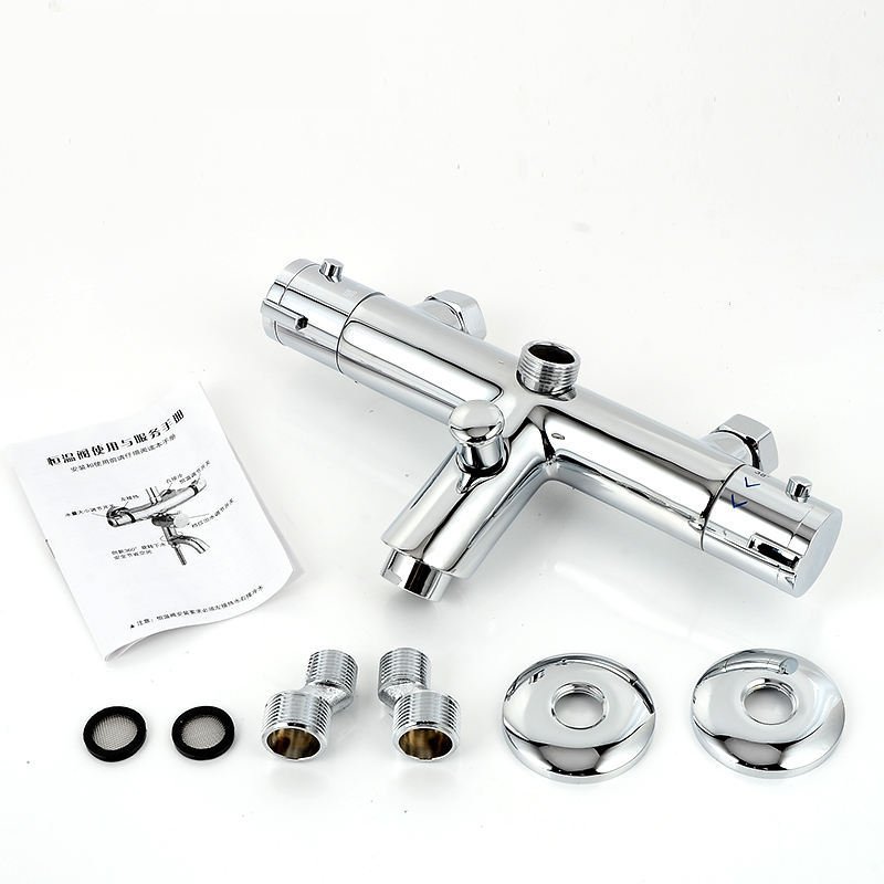 2026 Wall Mounted Chrome Modern Bathroom Double Outlet Thermostatic Bath Shower Mixer with Ceramic Valve Core