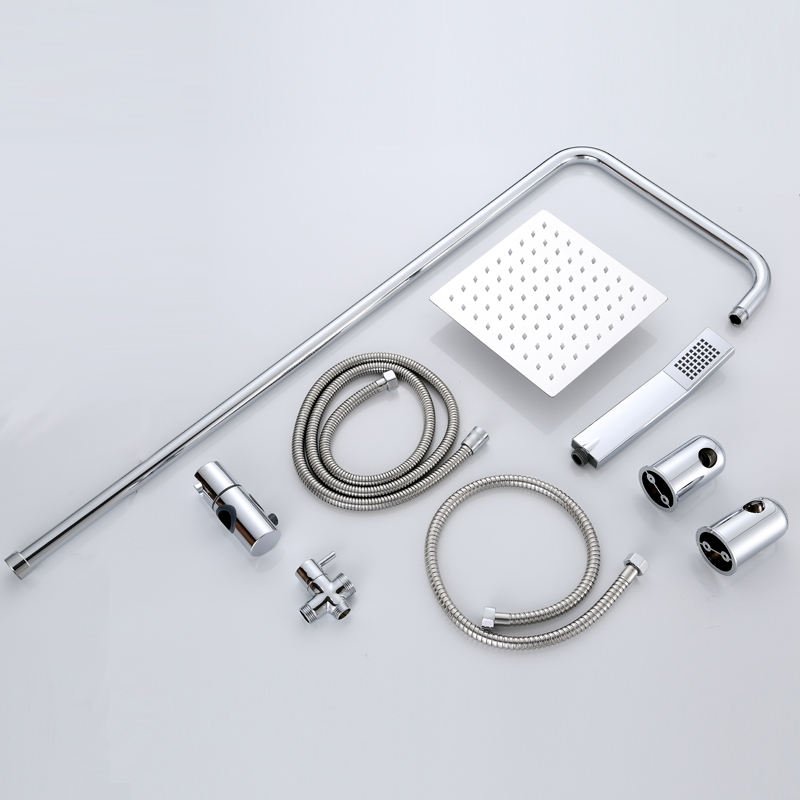 Chrome Plated Stainless Steel Wall Mount Faucet Single Handle Rainfall Shower Set Ceramic Hotels Brushed Finish Bathroom Taps