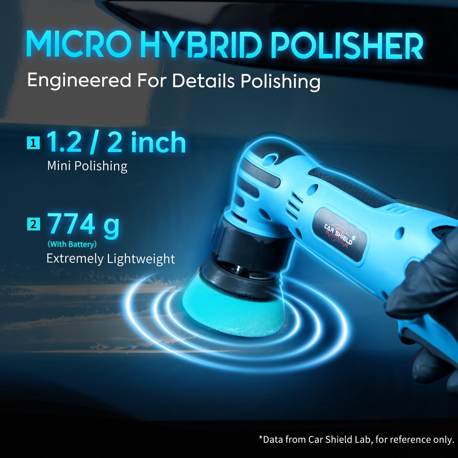 Car Shield 1.2/2 Inch 12V DC Mini Cordless DA Polisher Random Orbit Customizable Battery Car Polisher for Auto Detailing