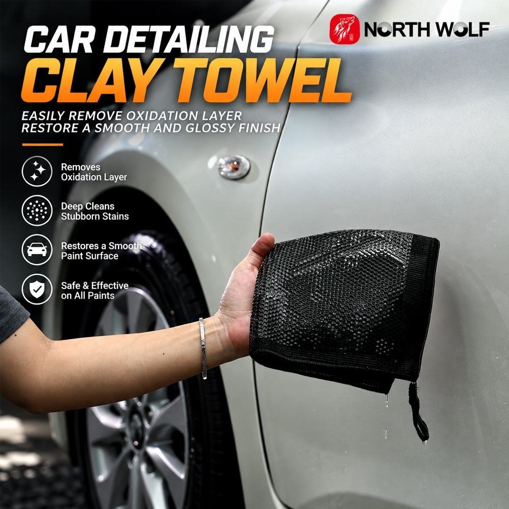 North Wolf New Black Honeycomb Clay Towel 2.0 Durable 30x31cm Auto Detailing Car Paint Decontamination Cleaning