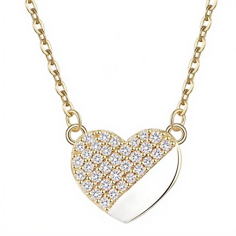 925 Silver Heart Necklace Ladies' Simple Heart-shaped Pendant Necklace with White Moissanite Inlay Suitable for Party Gifts