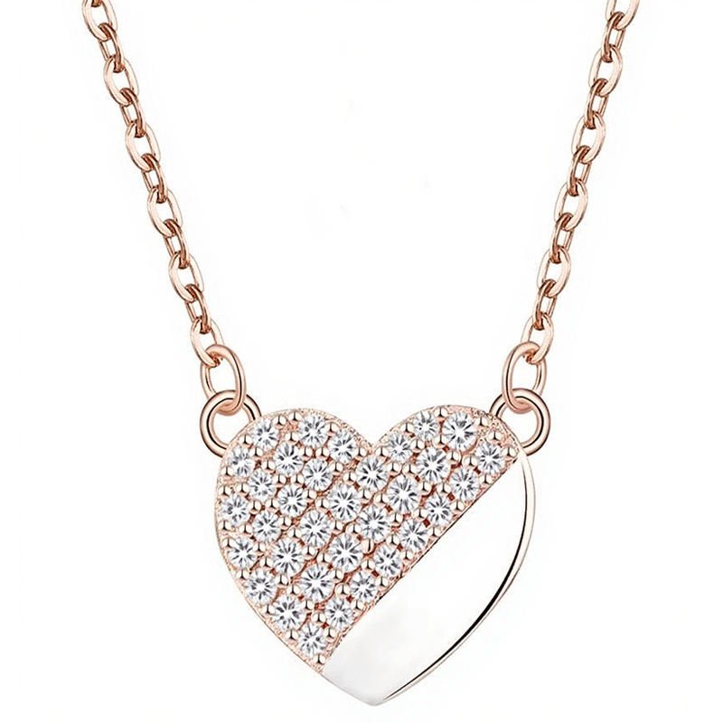 925 Silver Heart Necklace Ladies' Simple Heart-shaped Pendant Necklace with White Moissanite Inlay Suitable for Party Gifts