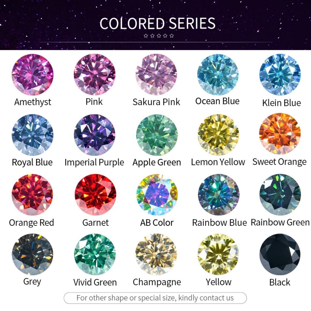 Wholesale Lab Created VVS Loose Gemstone 1ct Moissanite Color Play/Fire Colorful Pink Blue Red Yellow Brilliant Cut 6.5mm GRA