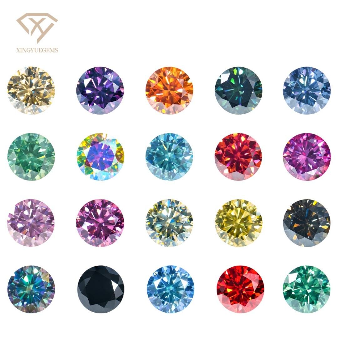 Wholesale Lab Created VVS Loose Gemstone 1ct Moissanite Color Play/Fire Colorful Pink Blue Red Yellow Brilliant Cut 6.5mm GRA