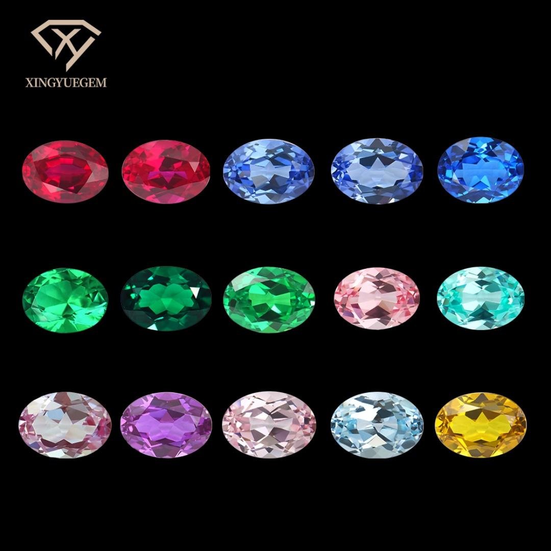 Wholesale Synthetic Colorful Oval Cut Loose Stones Lab Grown Sapphire Heat Treated with Color Play for Jewelry Making