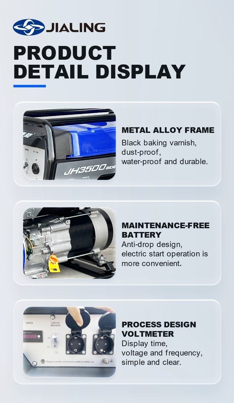 JIALING JH3500 Single Phase Recoil Start Gasoline Generator Set 2.8-3.3kW 211ml 18L Fuel Tank Portable Power Generator