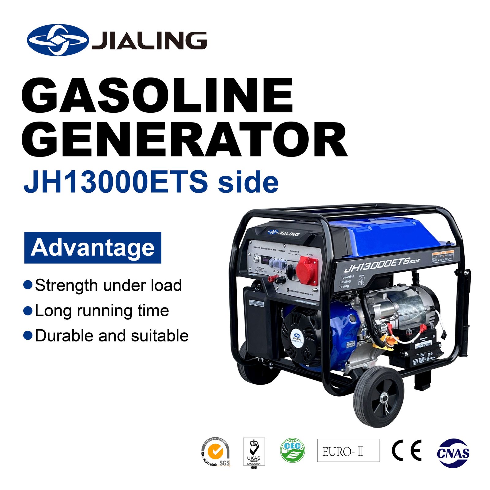 JIALING JH13000ETS Equal Power Electric Start Gasoline Generator Set 8.5-9.8kW 30L Fuel Tank Portable Power Generator